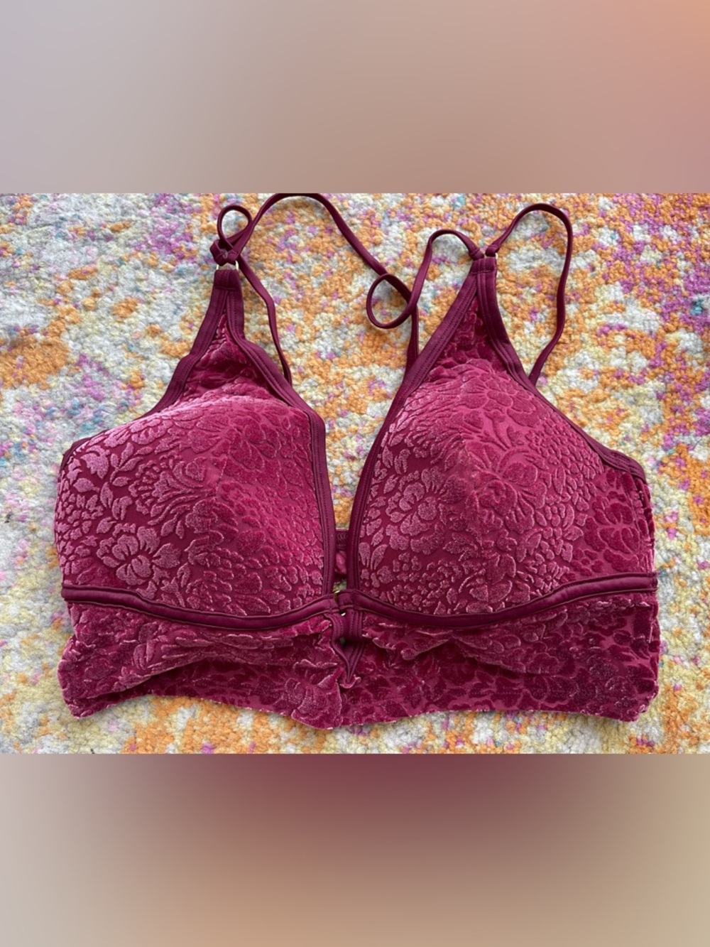 NEW - Victoria’s Secret PINK Velvety Floral Size Large Bralette in Burgundy